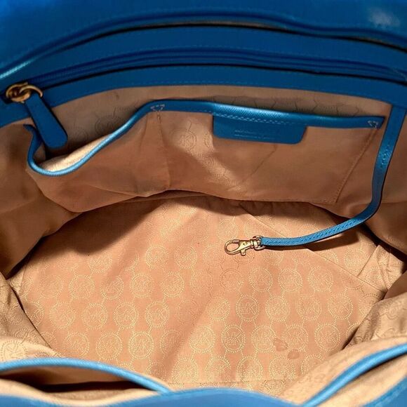 MICHAEL KORS Saffiano Leather Shoulder Bag Tote Blue - Picture 8 of 14